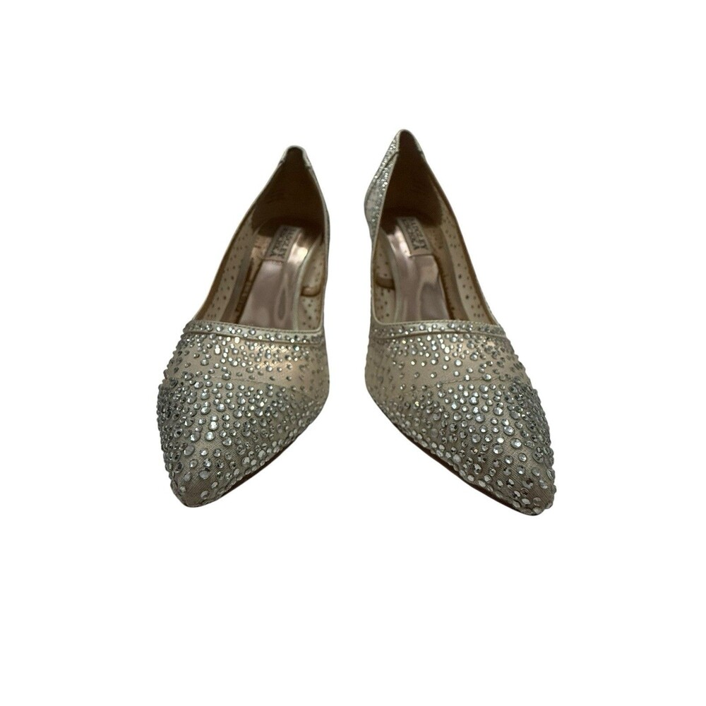 Badgley Mischka Weslee Crystal Embellished Mesh Pointed Toe Pumps Silver 6.5 - Picture 3 of 10